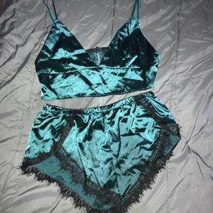 Shein Green Satin Lingerie PJ Set